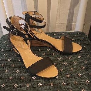 Black Leather Franco Sarto Wedge Sandals